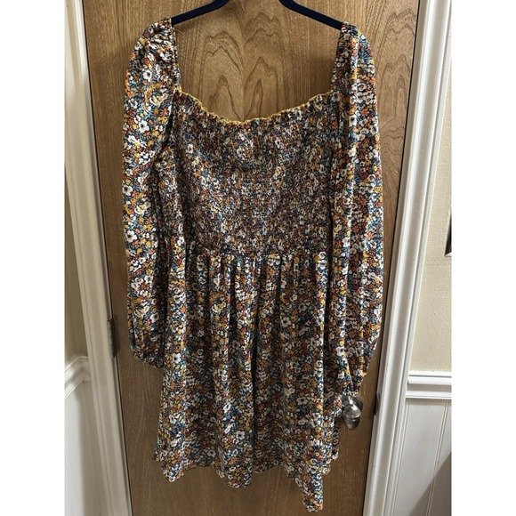 SHEIN Vaycay Ditsy Floral Shirred Bodice Square Neck Dress Plus Size 2XL Peplum - Picture 5 of 7